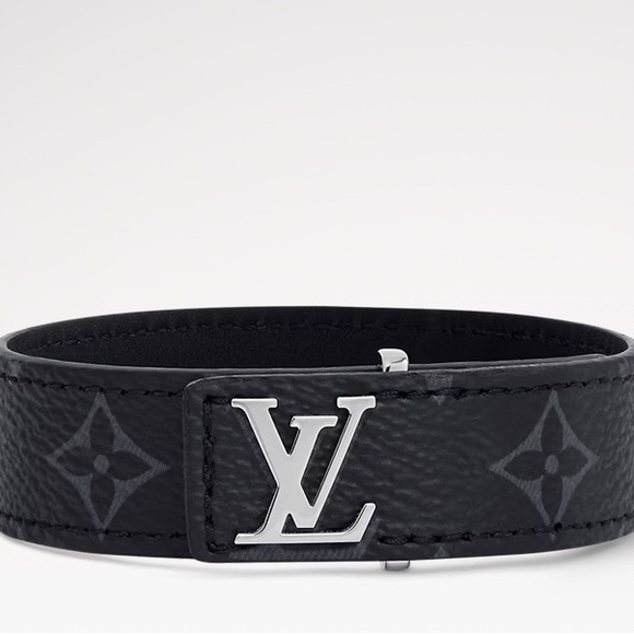 Louis Vuitton Black Leather Bracelet with Silver Logo - Picture 1 of 1